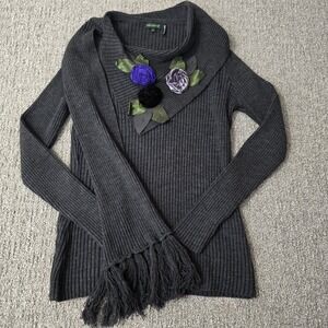 Tricotto Womens M Sweater Scarf 3D Floral Charcoal Whimsigoth Art to Wear